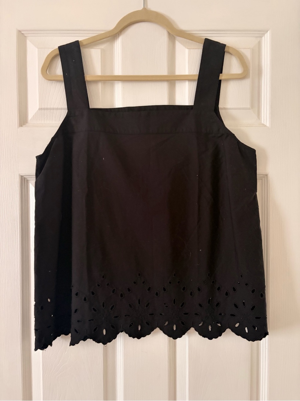 LOFT Black Eyelet Hem Square Neck Tank Top - Women